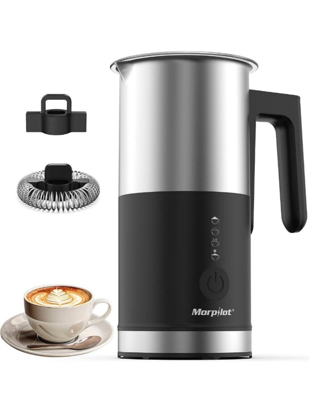 Electric Milk Frother & Steamer - 8.11oz, BPA Free, 4 Functions for Lattes & Hot